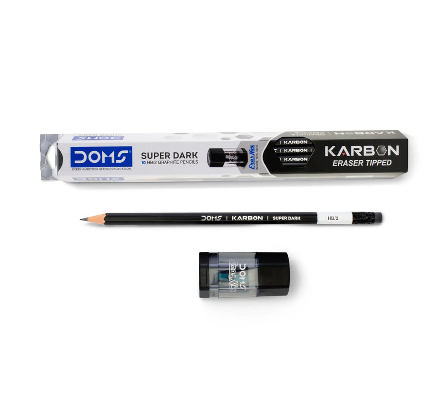DOMS Karbon Eraser-Tipped Graphite Pencils, Pack of 10