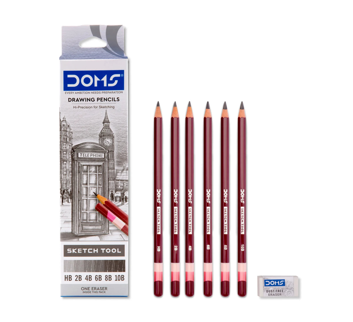 DOMS Drawing Pencils, 6 Grades with Sharpener