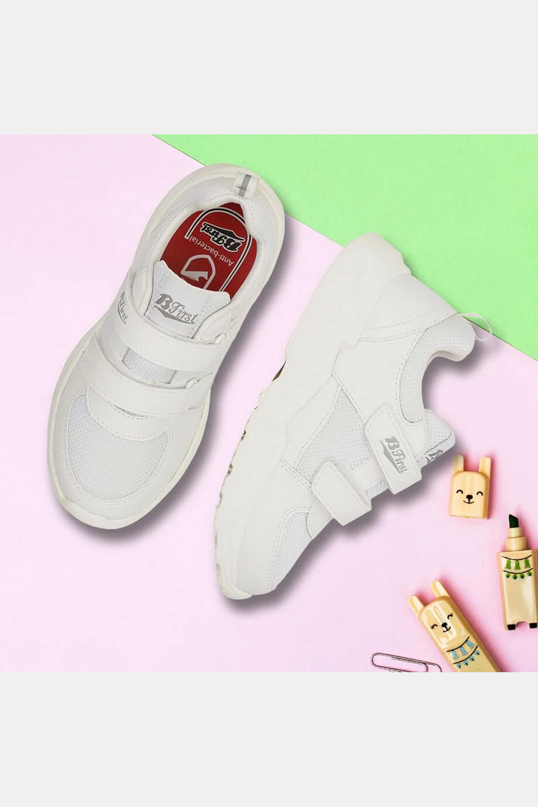 B First Velcro White Shoes