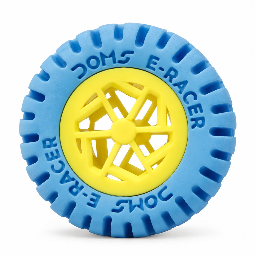 DOMS E-Racer eraser, blue and yellow, without outer wrapper — AI-enhanced product image