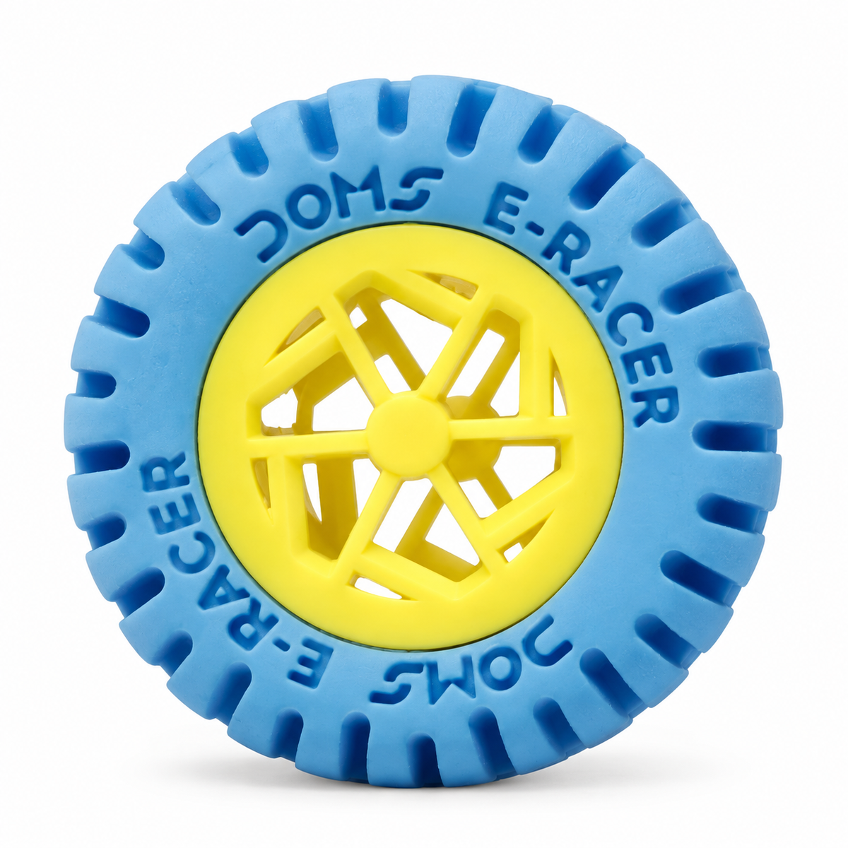 DOMS E-Racer eraser, blue and yellow, without outer wrapper — AI-enhanced product image