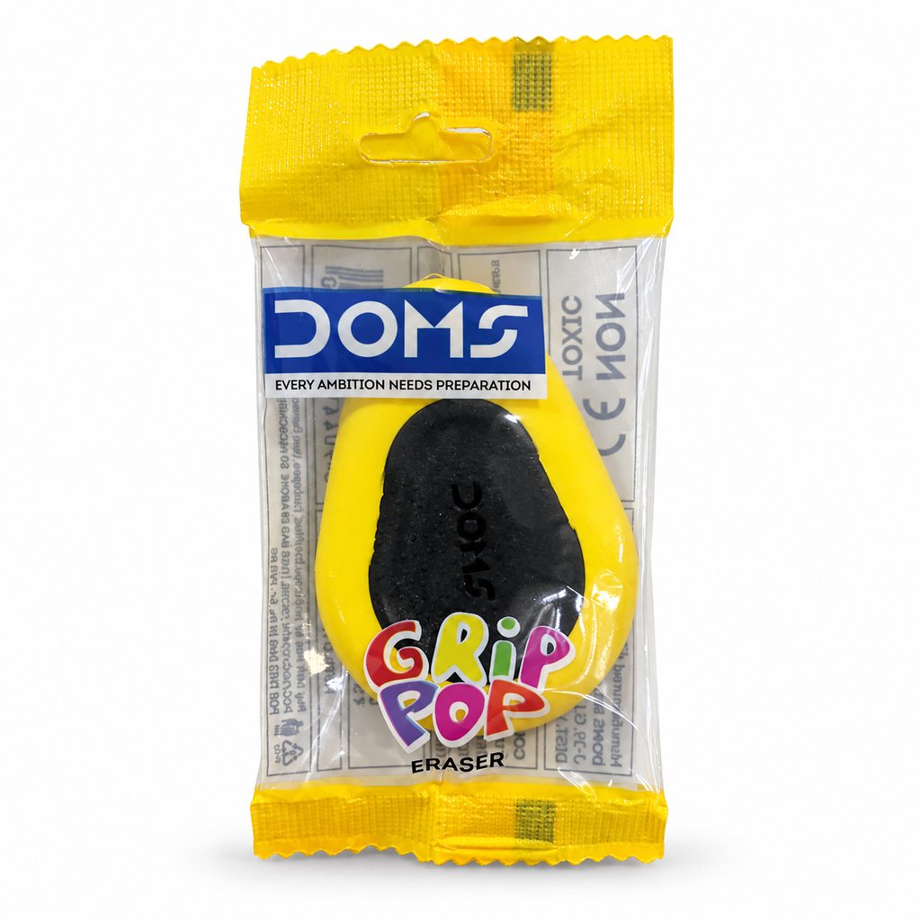 DOMS Grip Pop Eraser — Yellow and Black — AI-cleaned product photograph