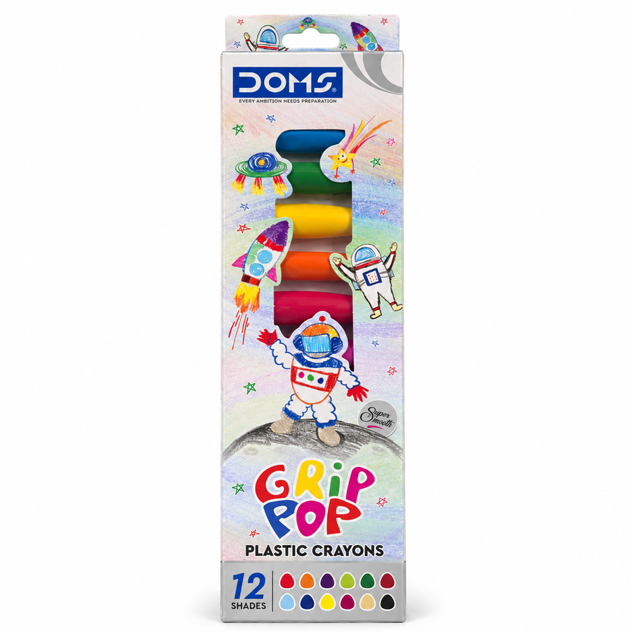 DOMS Grip Pop Plastic Crayons, 12 Shades
