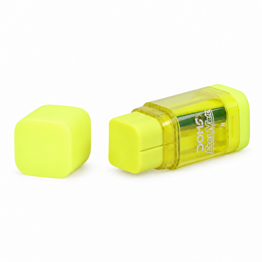 DOMS Neon Erasner Eraser-Sharpener — Fluorescent Yellow, 1 Piece