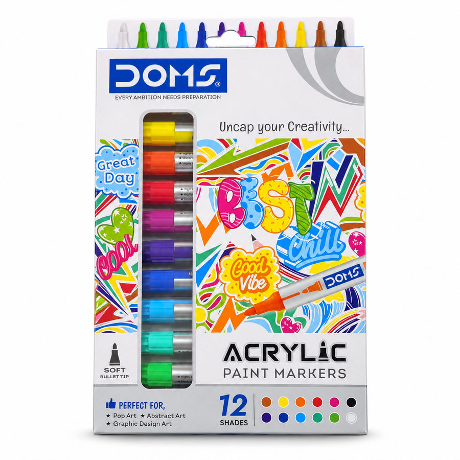 DOMS Acrylic Paint Markers, 12 Shades