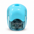 DOMS Dust Collector sharpener — light blue/cyan lid with its actual transparent blue-tinted collector, one unboxed unit