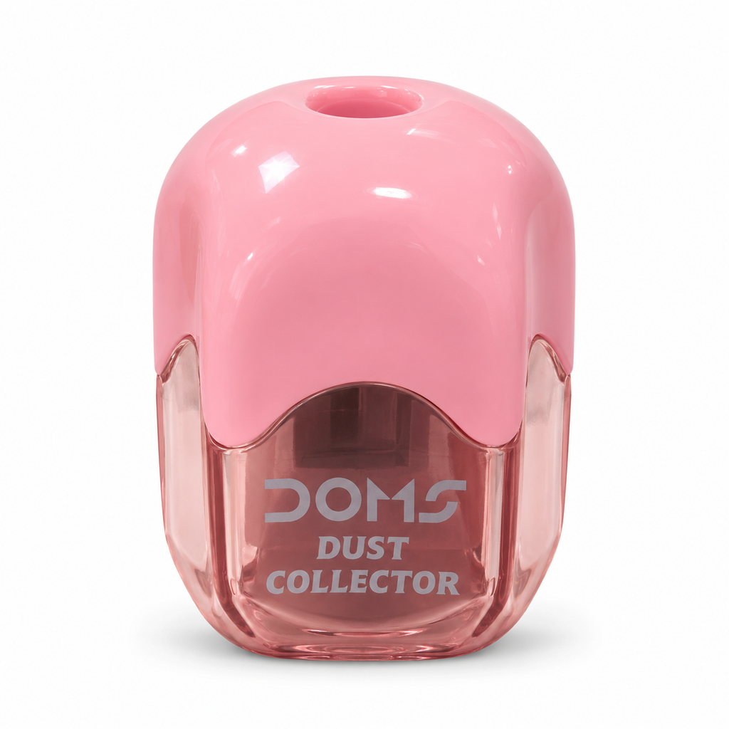 DOMS Dust Collector sharpener — pale pink and plum, one unboxed unit with integral shavings collector