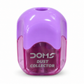 DOMS Dust Collector sharpener — purple/lavender lid with its actual transparent purple/plum-tinted collector, one unboxed unit