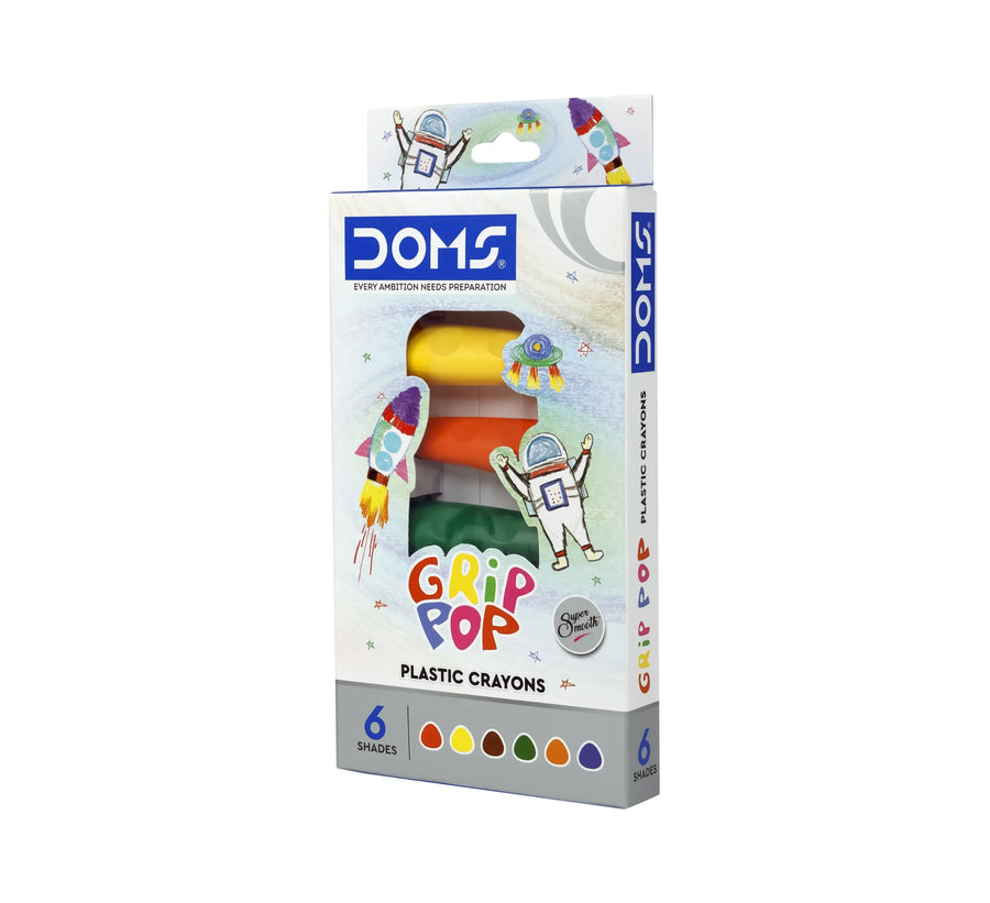 DOMS Grip Pop Plastic Crayons – 6 Shades