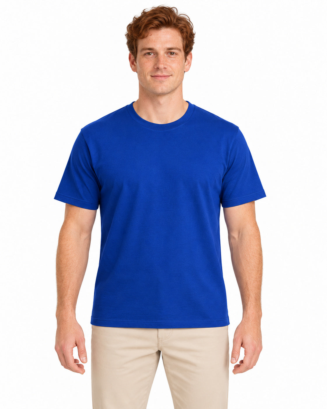 Royal Blue unisex round-neck T-shirt — men model, front view