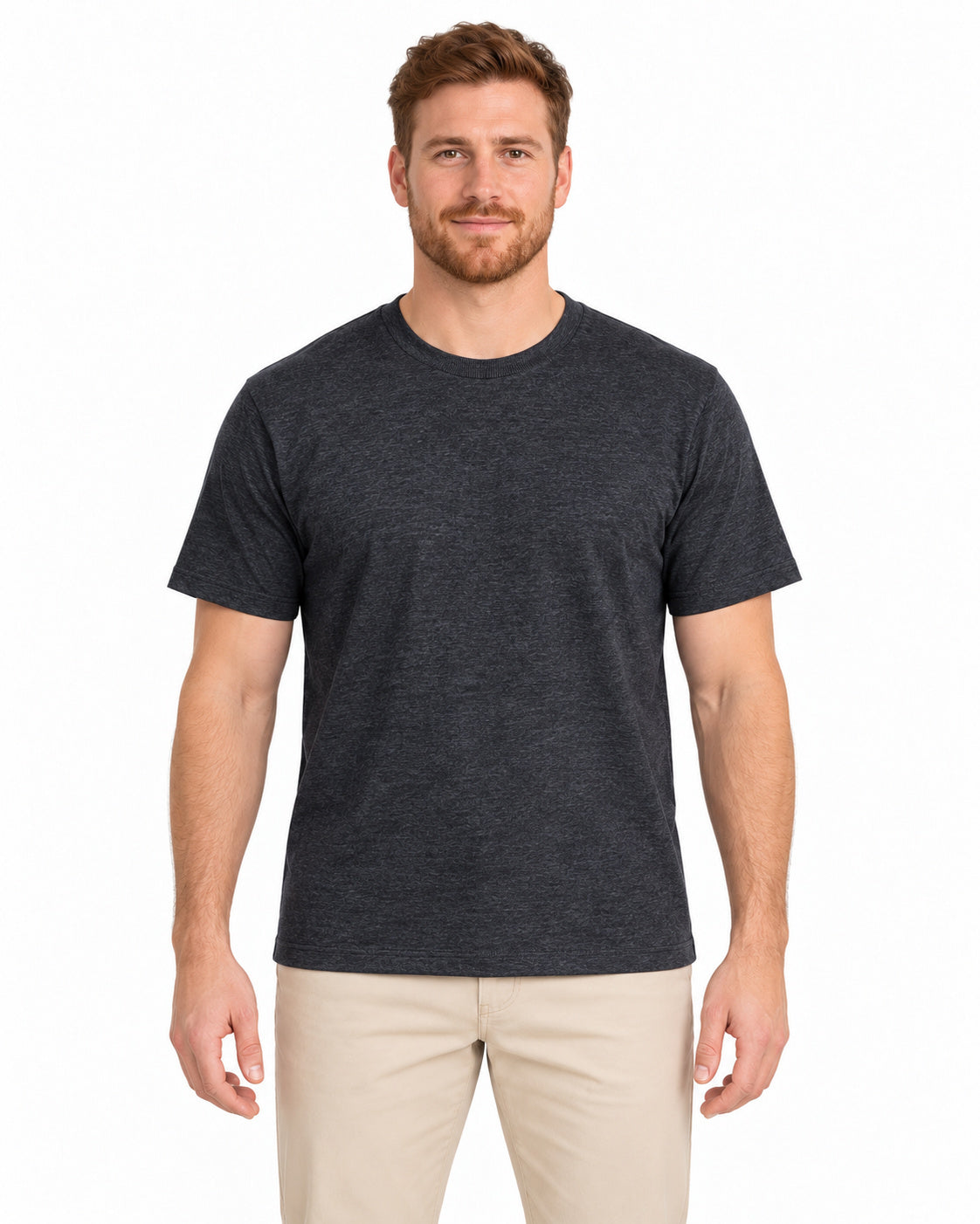 Charcoal Melange unisex round-neck T-shirt — men model, front view